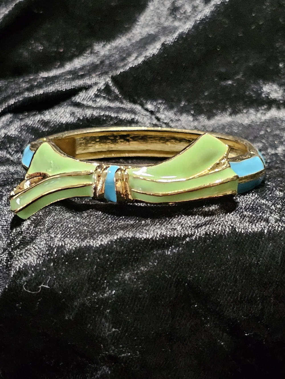 Gold-Plated Bow Bracelet with Green and Turquoise Enamel - Women Jewelry
